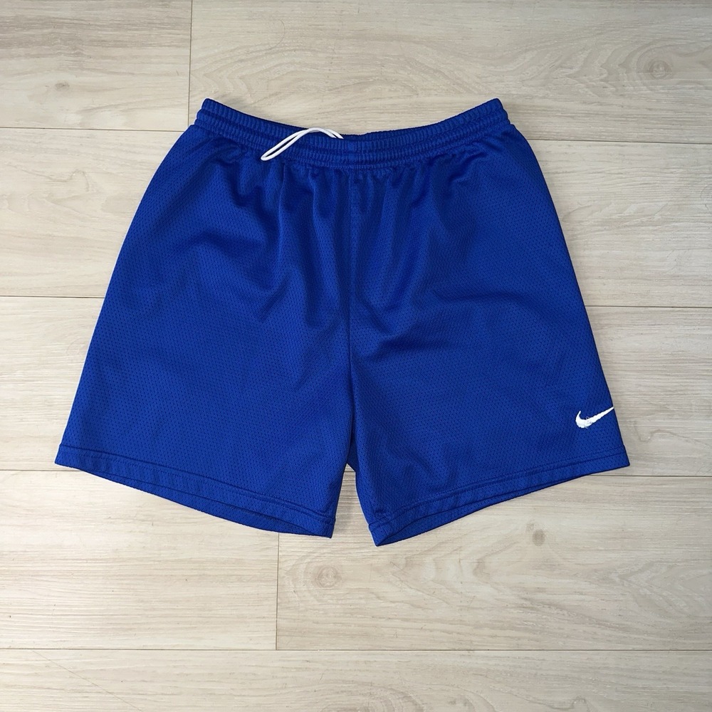 Vintage Nike‎ Shorts Mens Large Blue Drawstring Small Swoosh Y2K Mesh Basketball